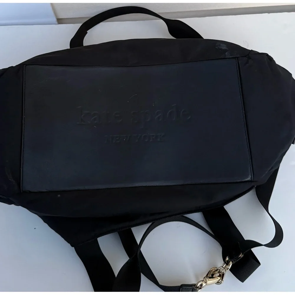 Kate Spade Black Nylon Diaper Baby Bag With Polka Dot Lining And Changing Pad